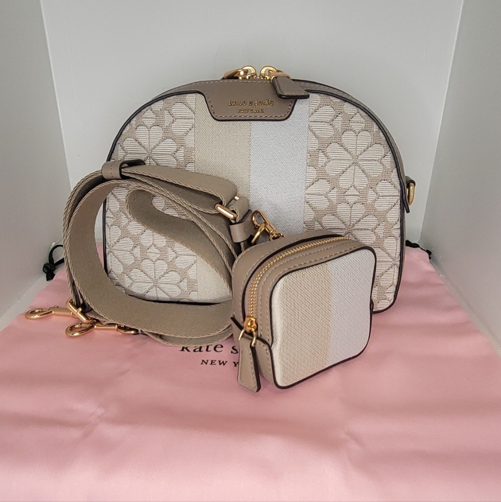 Kate Spade Flower Jacquard Stripe Addy Medium Dome Crossbody - Picture 2 of 6